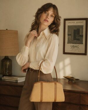 Vintage 70's Tan Canvas Convertible Shoulder Bag Clutch Metal Frame Retro Purse
